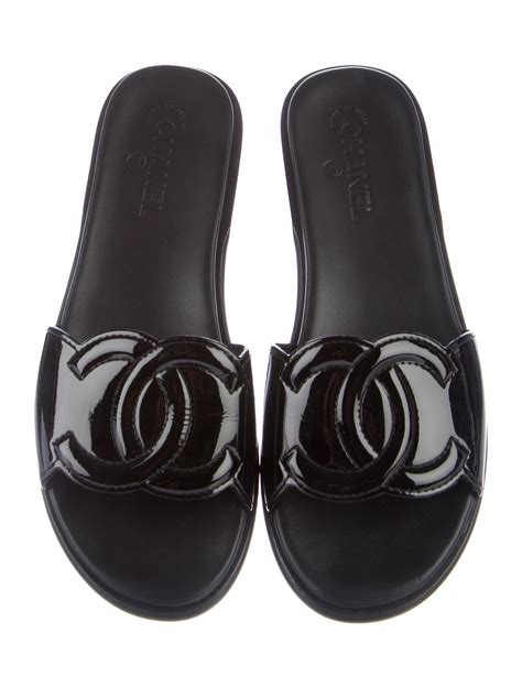 clear black chanel slides|Chanel fluffy slides.